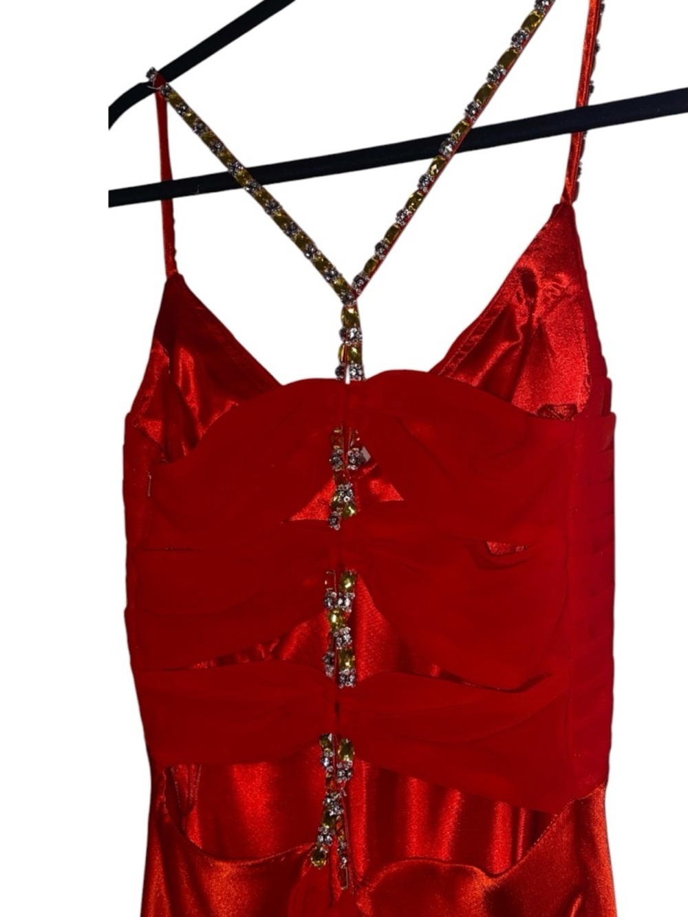 CACHE FORMAL GOWN Long Formal Gown Trumpet Flared Base & Bling Crimson Red SZ 0 - Picture 6 of 11